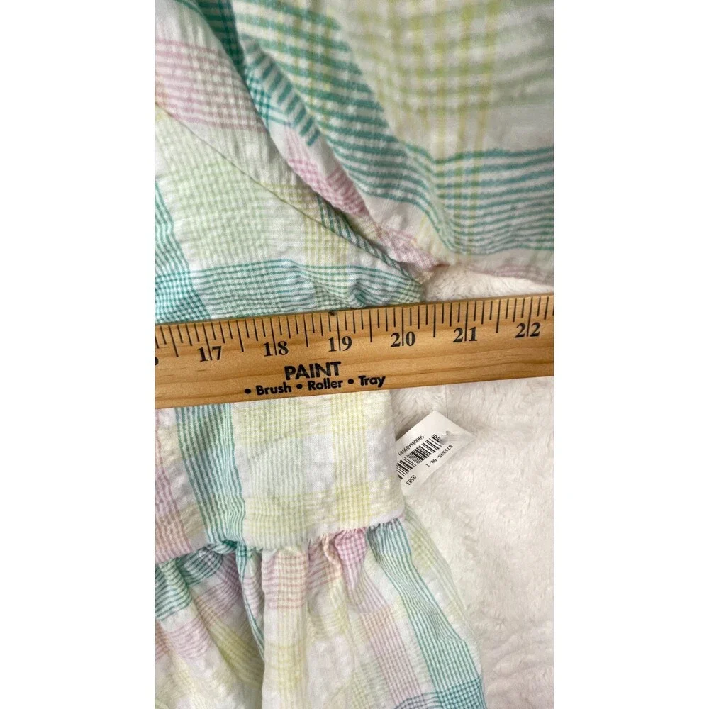 Old Navy Womens 2X Pastel Plaid Top Puff Sleeve Smocked Back Ruffled Peplum NWT